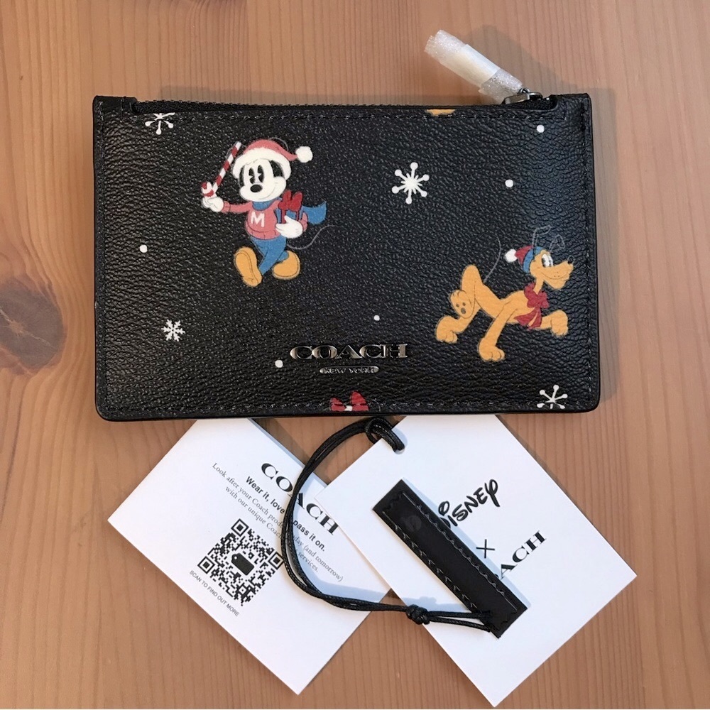 🐭 Disney X Coach Zip Card Case With Holiday Print